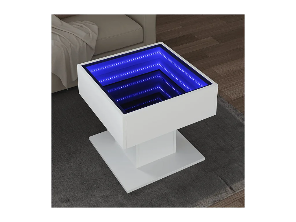 Table basse avec LED blanc 50x50x45 cm bois d'ingénierie