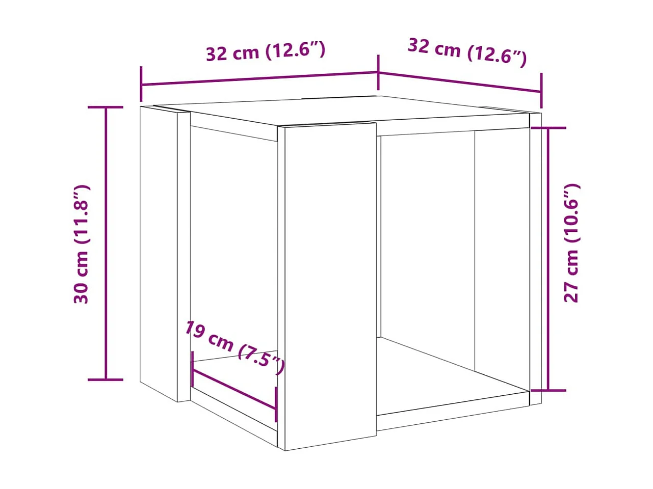 Salontafel 32x32x30 cm bewerkt hout wit