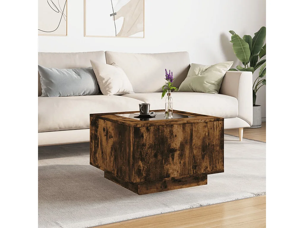 Table basse avec LED chêne fumé 60x60x40 cm bois d'ingénierie