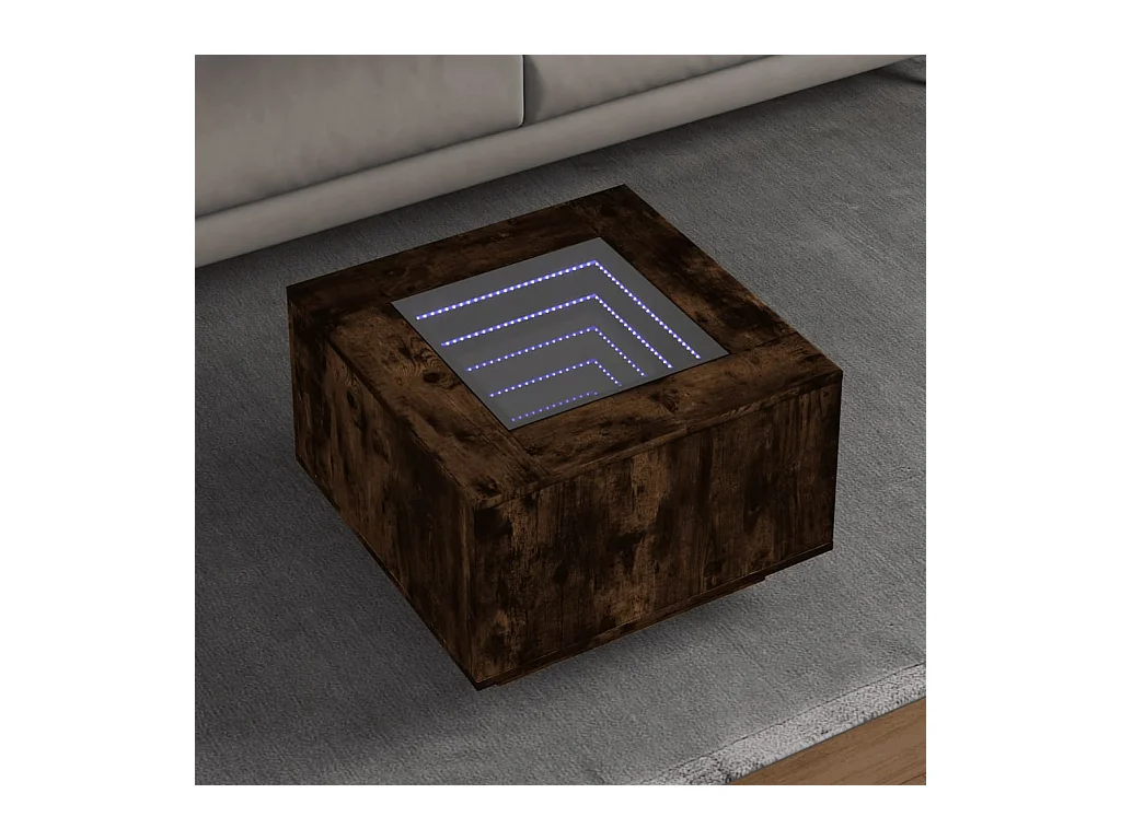 Table basse avec LED chêne fumé 60x60x40 cm bois d'ingénierie