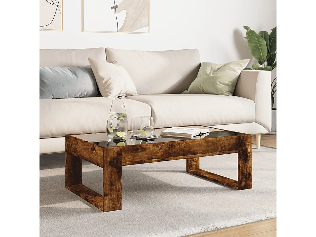 Table basse avec LED infini chêne fumé 90x53x30 cm