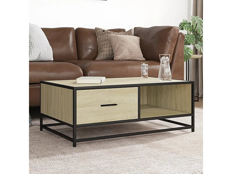 Mesa de centro 90x57x35 cm deriv. madeira/metal carvalho sonoma