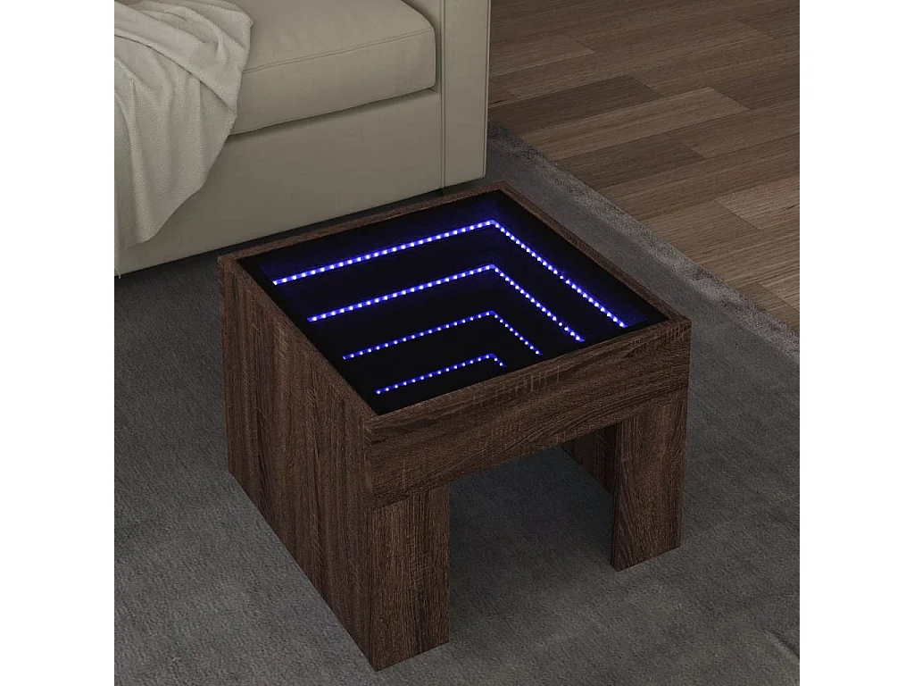 Table basse avec LED infini chêne marron 40x40x30 cm
