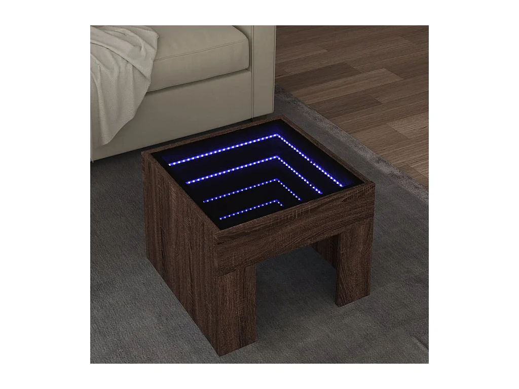 Table basse avec LED infini chêne marron 40x40x30 cm