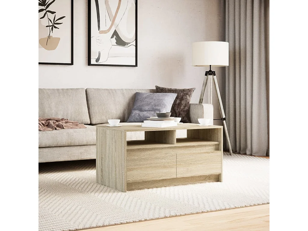 Table basse avec lumières LED chêne sonoma bois d'ingénierie