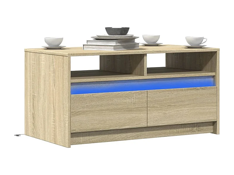 Table basse avec lumières LED chêne sonoma bois d'ingénierie