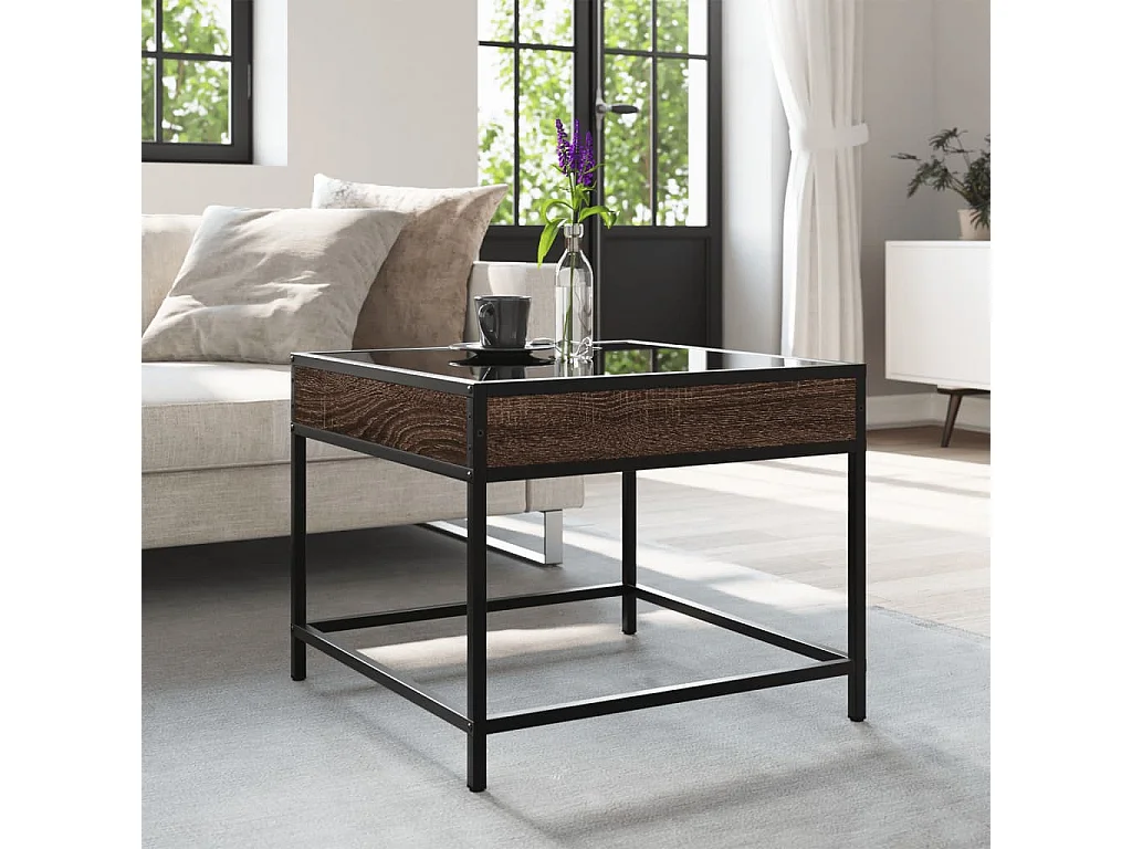 Salontafel met Infinity LED 50x50x41 cm bruin eikenkleurig