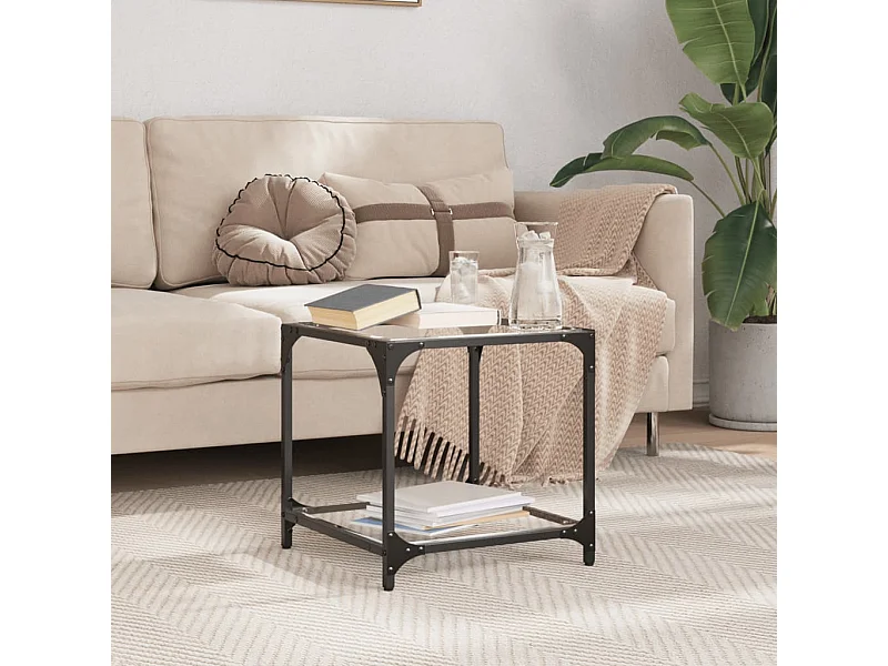 Table basse avec dessus en verre noir 40x40x40 cm acier