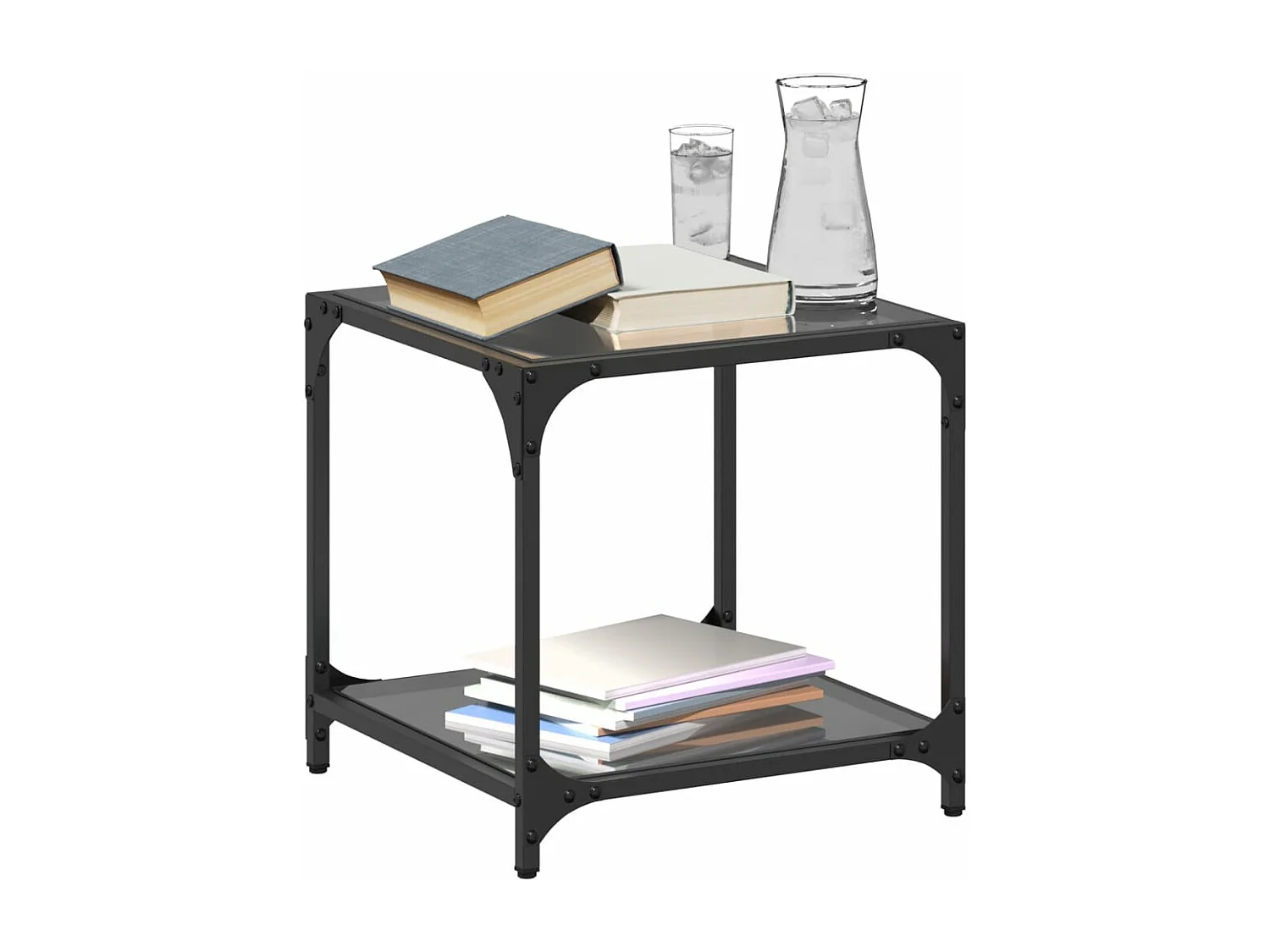 Table basse avec dessus en verre noir 40x40x40 cm acier