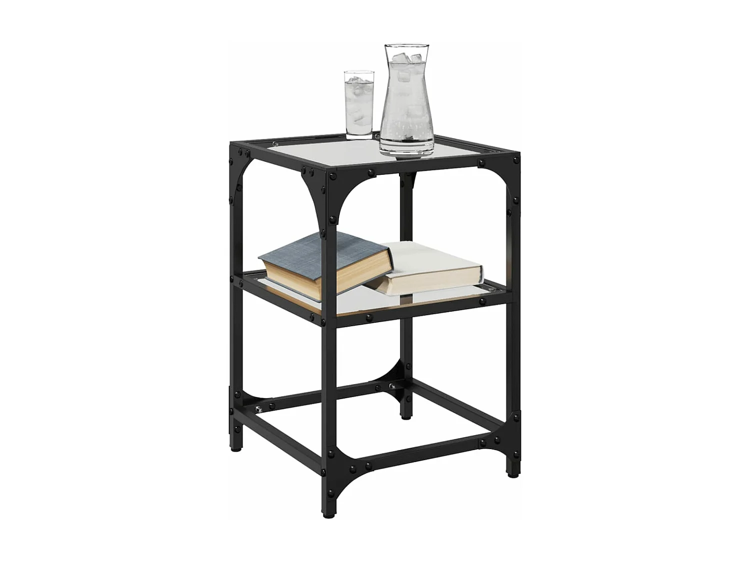 Tables basses avec dessus en verre transparent 2 pièces acier