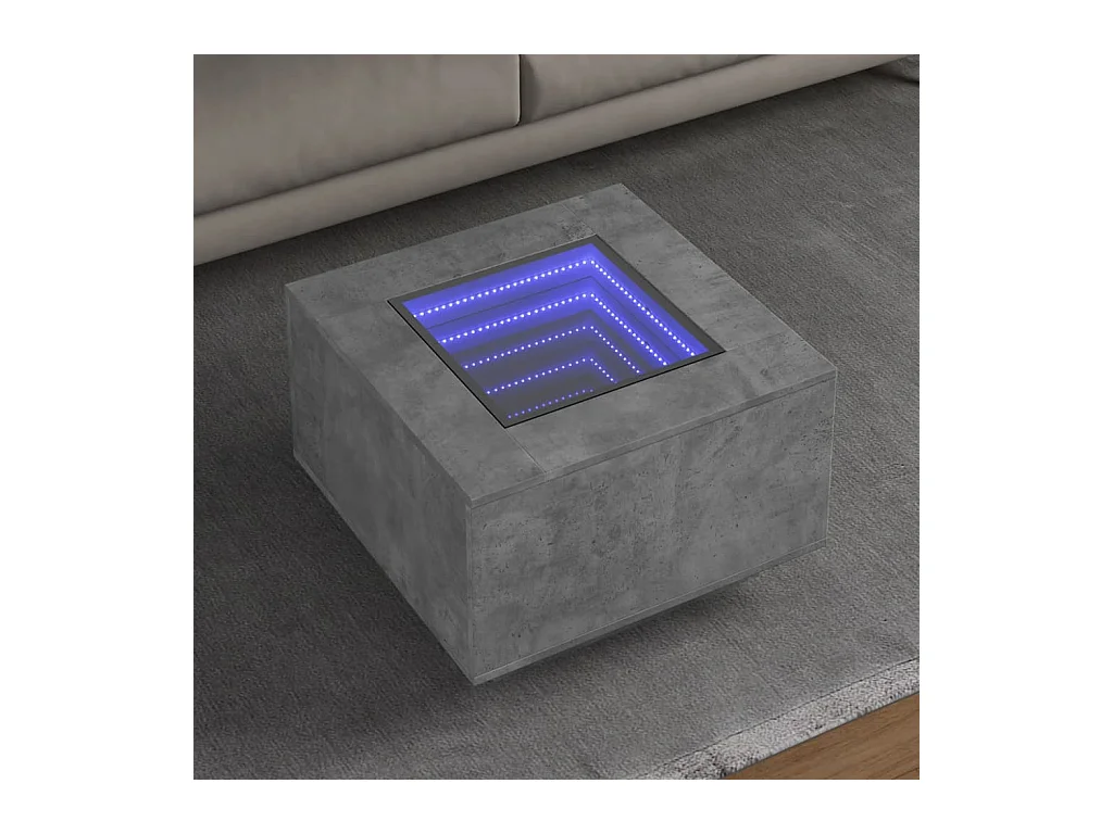 Table basse avec LED gris béton 60x60x40 cm bois d'ingénierie