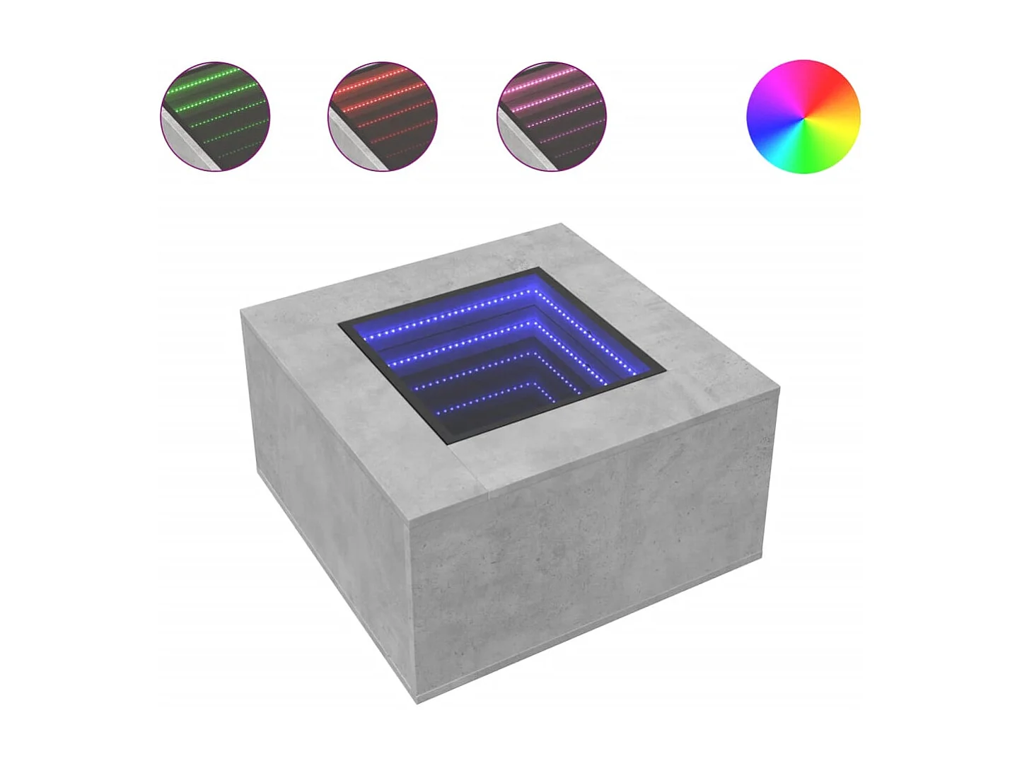 Table basse avec LED gris béton 60x60x40 cm bois d'ingénierie