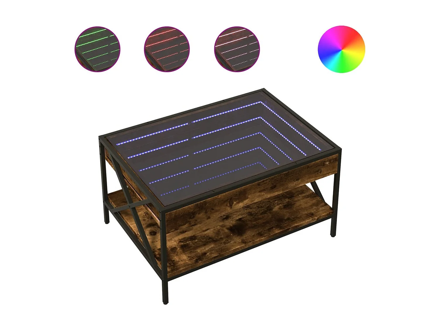 Table basse avec LED Infinity chêne fumé 70x50x38 cm