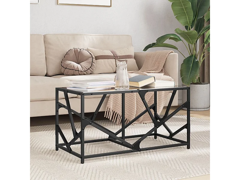 Table basse avec dessus en verre noir 78,5x40x41 cm acier