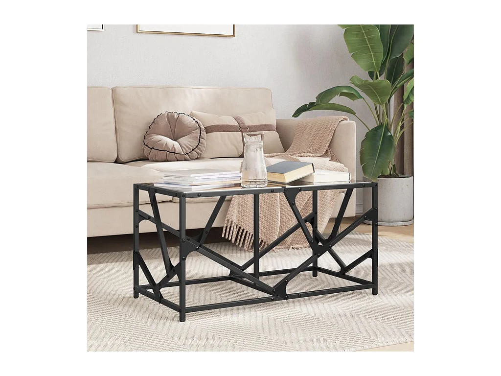 Table basse avec dessus en verre noir 78,5x40x41 cm acier