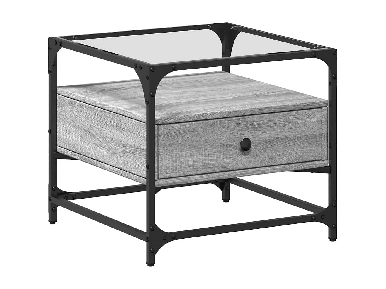 Table basse avec dessus en verre sonoma gris 50x50x45 acier