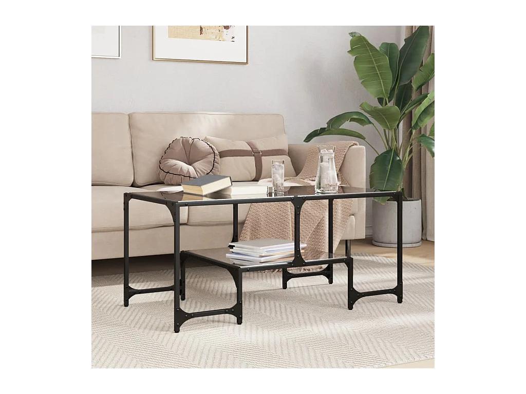 Table basse avec dessus en verre noir 98,5x50x45 cm acier
