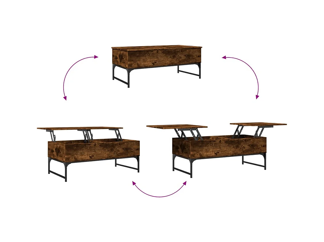 Table basse chêne fumé 100x50x40 cm bois d'ingénierie et métal