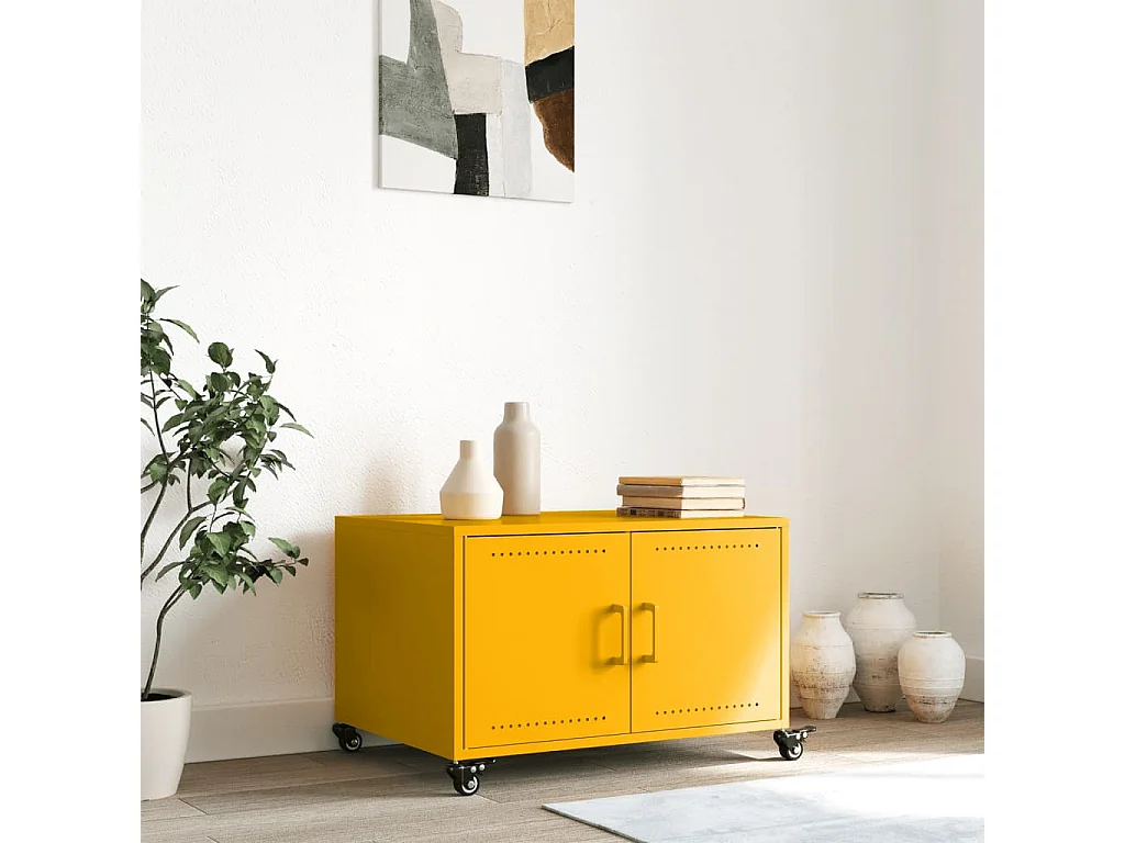 Table basse jaune moutarde 68x50x43,5 cm acier laminé à froid