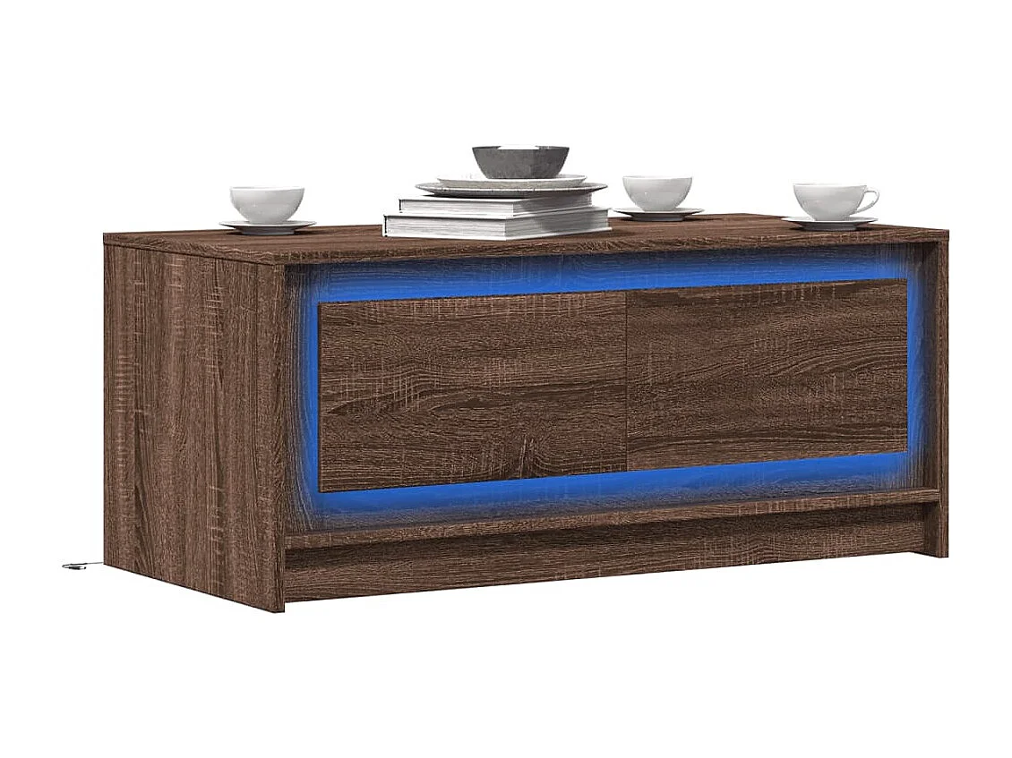Mesa de centro con luces LED madera de ingeniería marrón roble