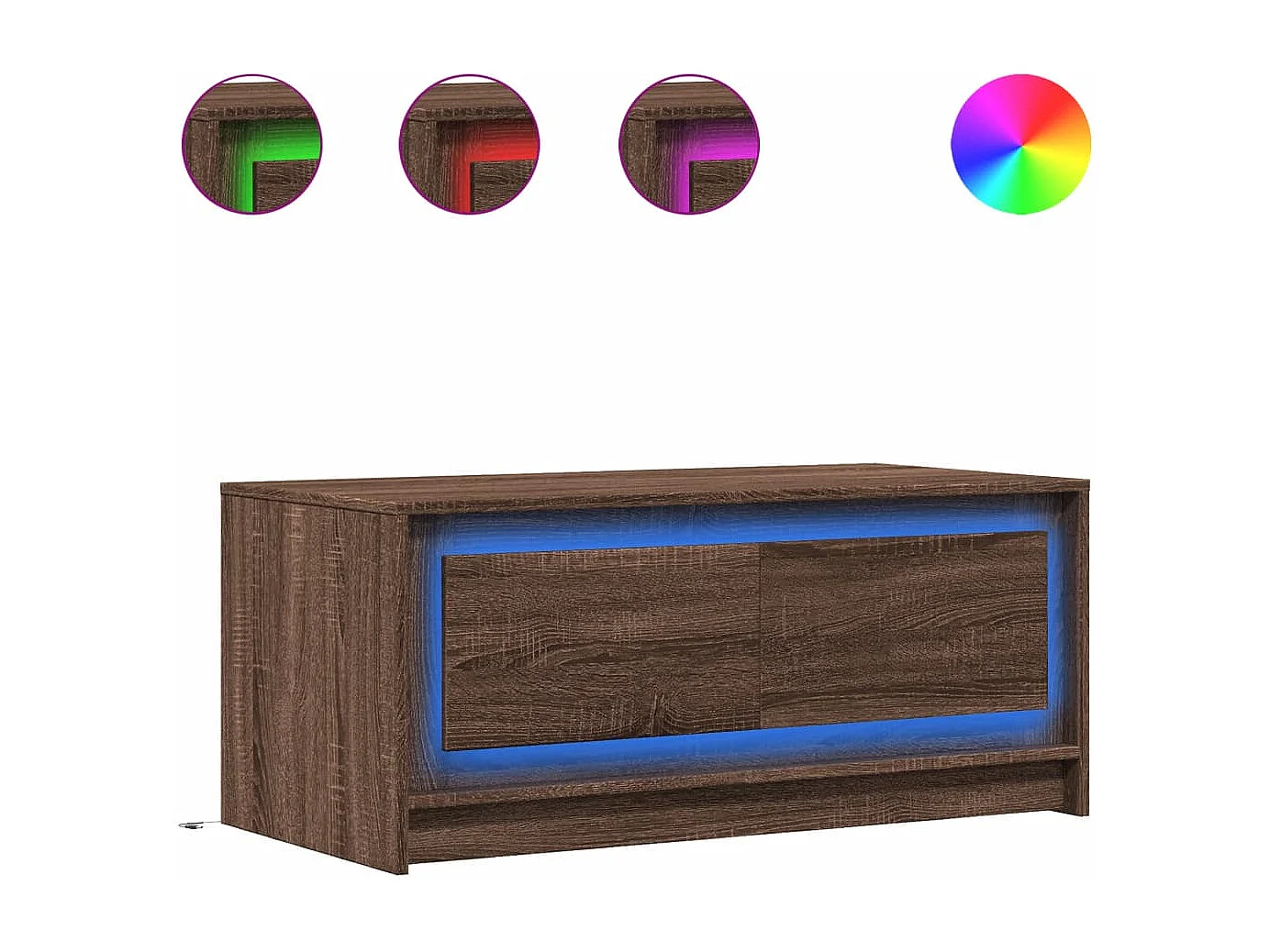 Mesa de centro con luces LED madera de ingeniería marrón roble