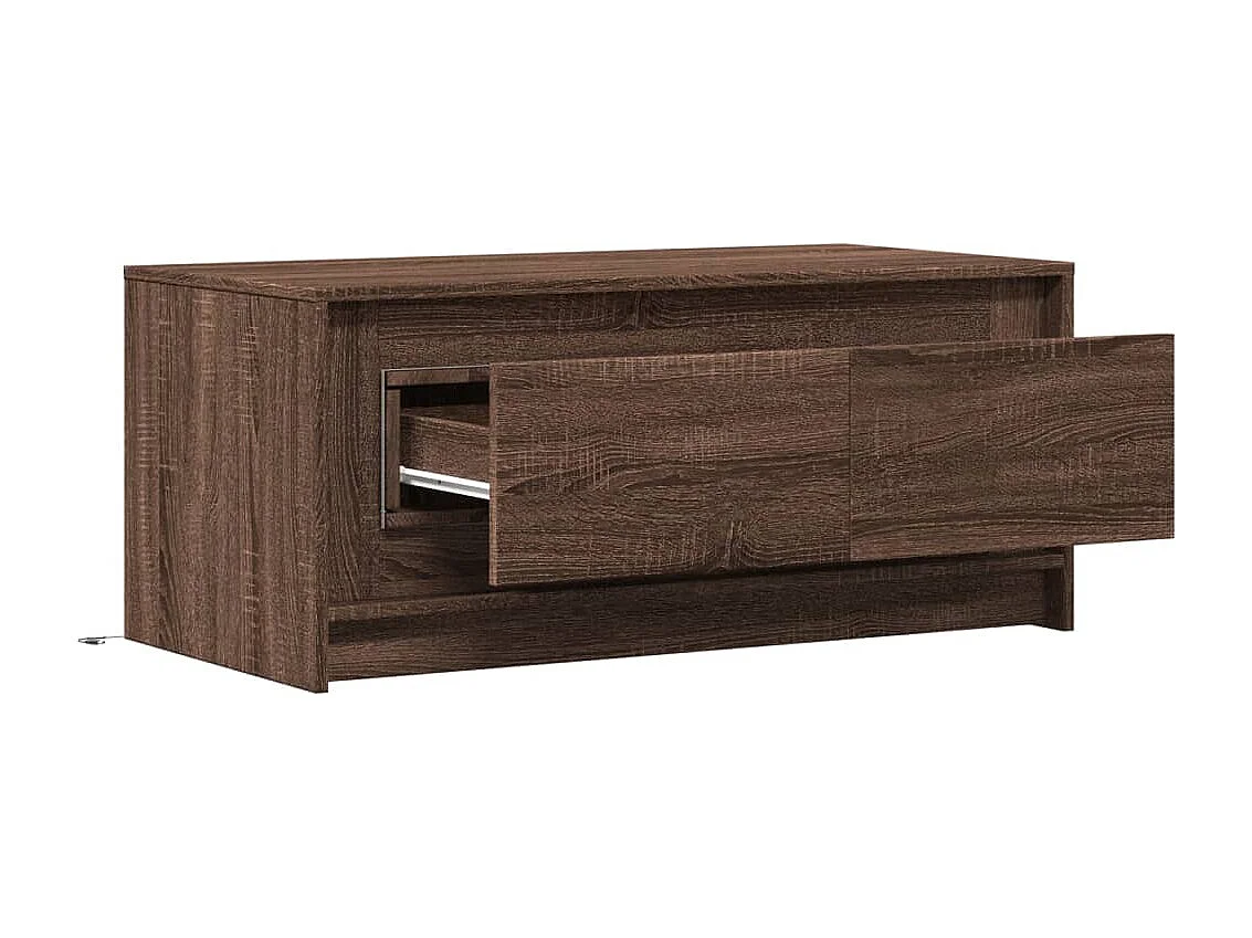 Mesa de centro con luces LED madera de ingeniería marrón roble