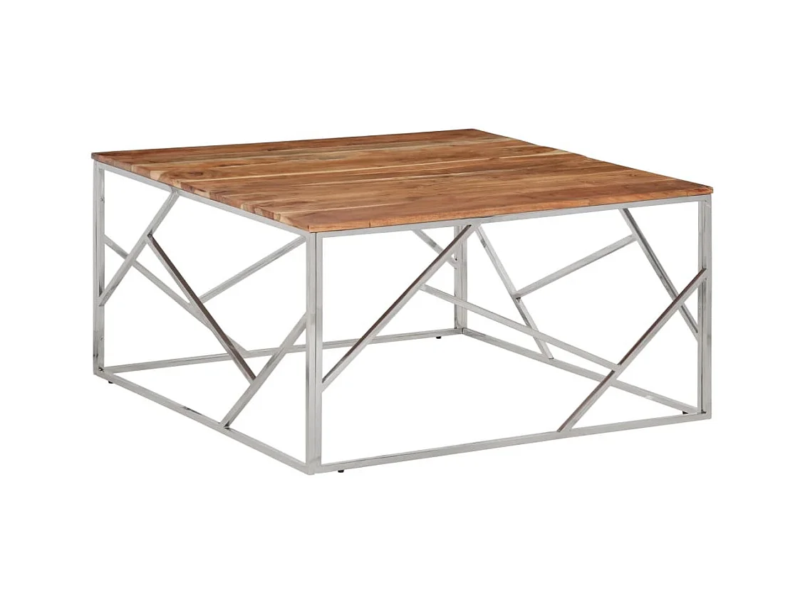 Table basse argenté acier inoxydable et bois massif d'acacia