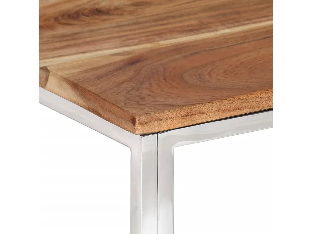 Mesa de centro acero inoxidable y madera maciza acacia plateado