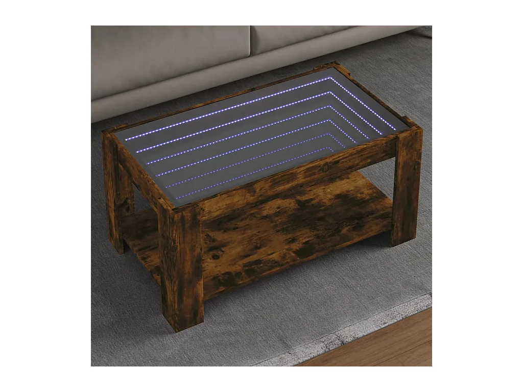 Table basse avec LED chêne fumé 93x53x45 cm bois d'ingénierie