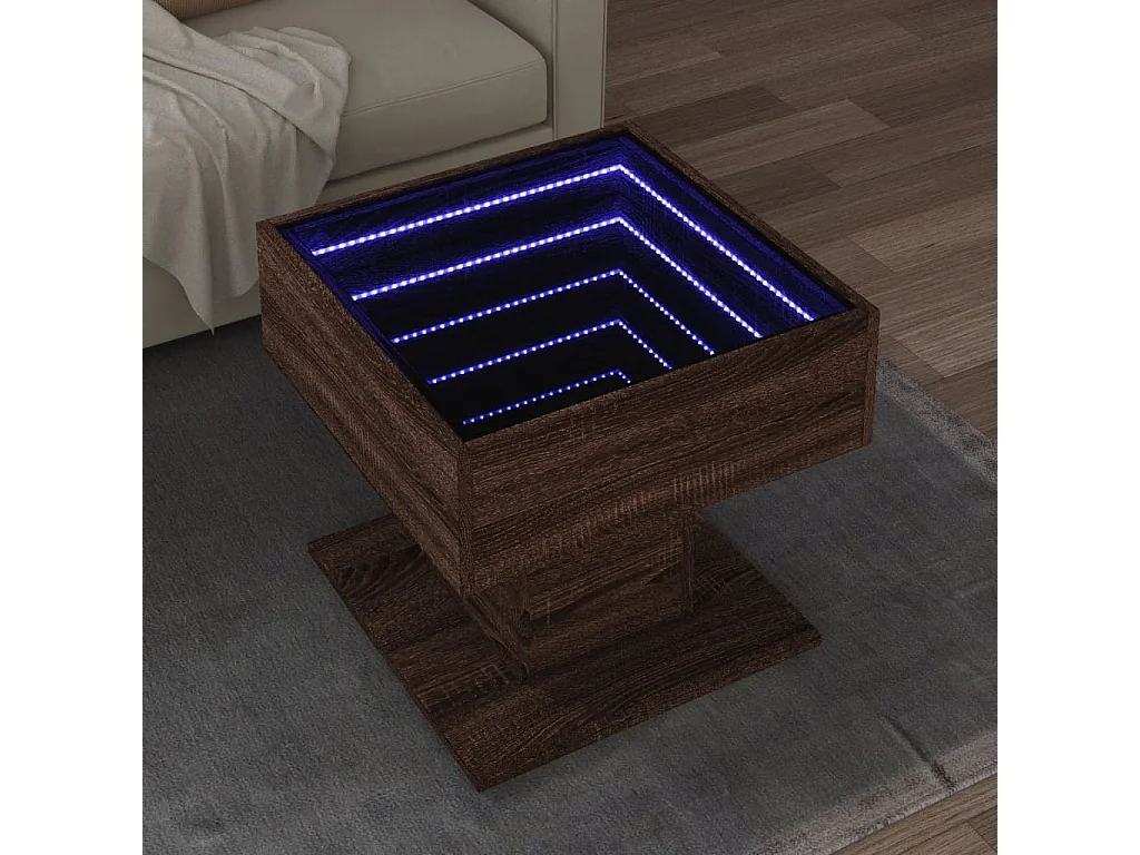 Salontafel met LED 50x50x45 cm bewerkt hout bruin eikenkleurig