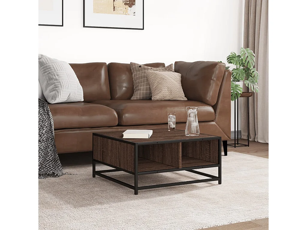 Table basse chêne marron 60,5x60,5x30cm bois d'ingénierie/métal