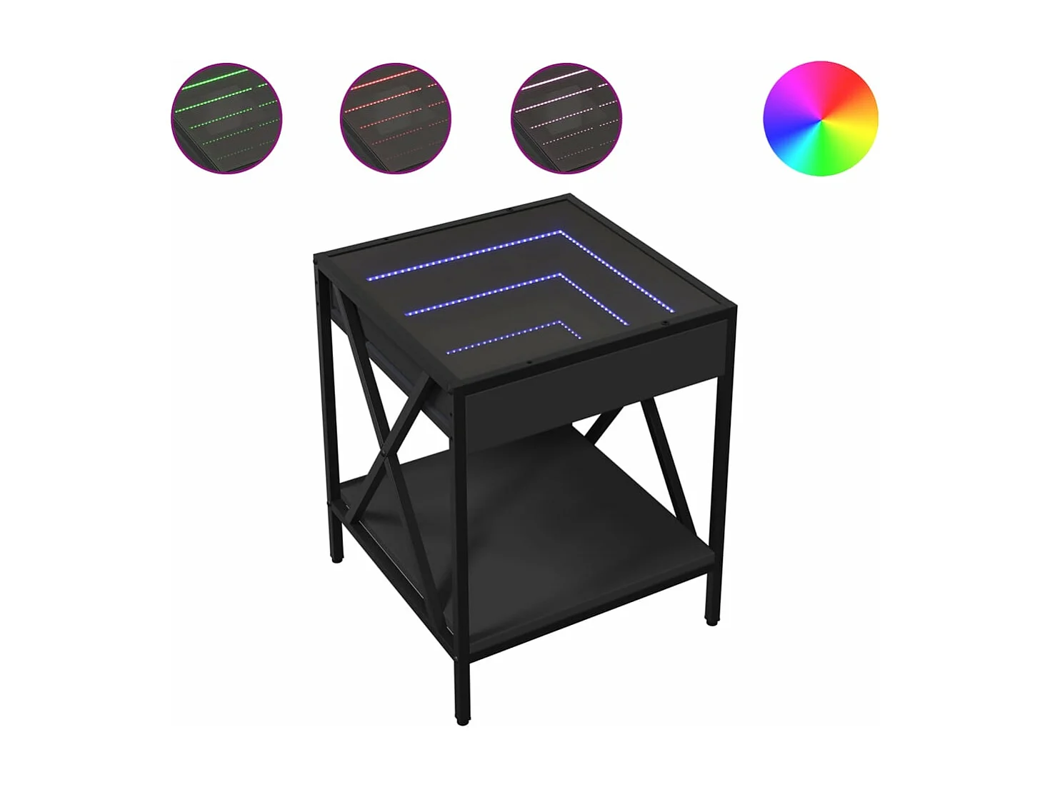 Salontafel met Infinity LED 40x40x49 cm zwart