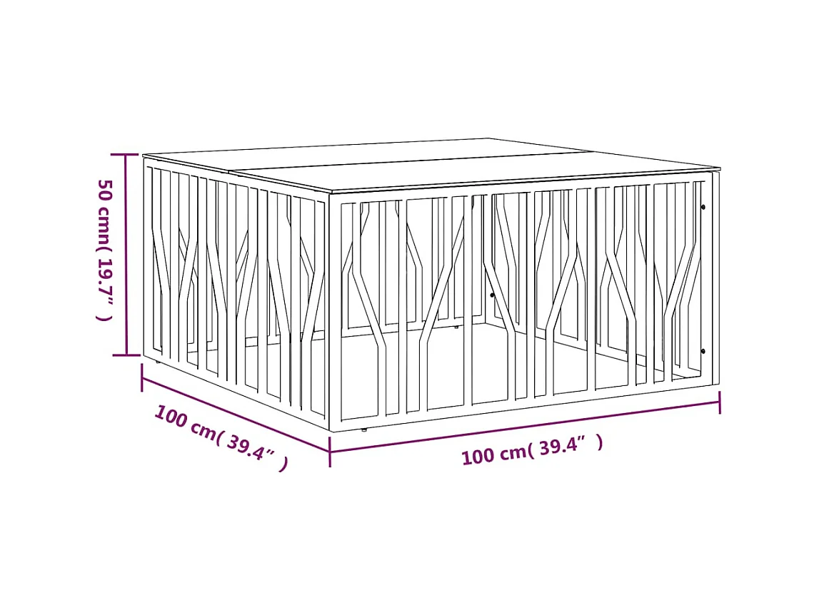 Mesa de centro acero inoxidable y vidrio 100x100x50 cm
