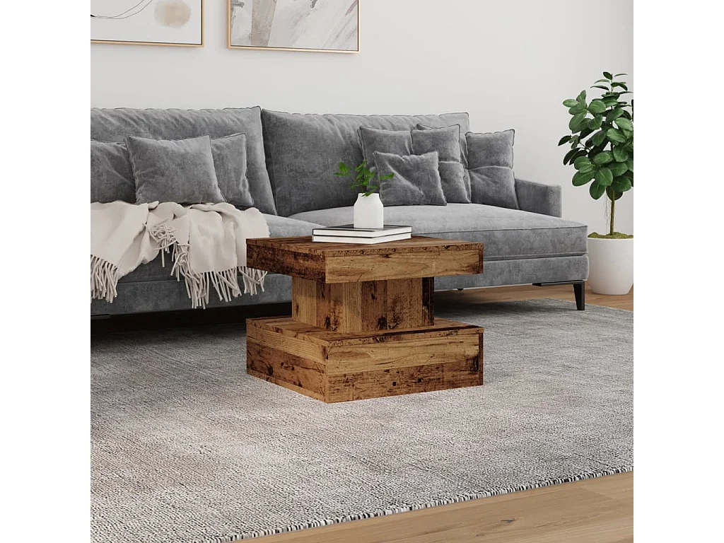 Table basse avec lumières LED vieux bois 50x50x40 cm