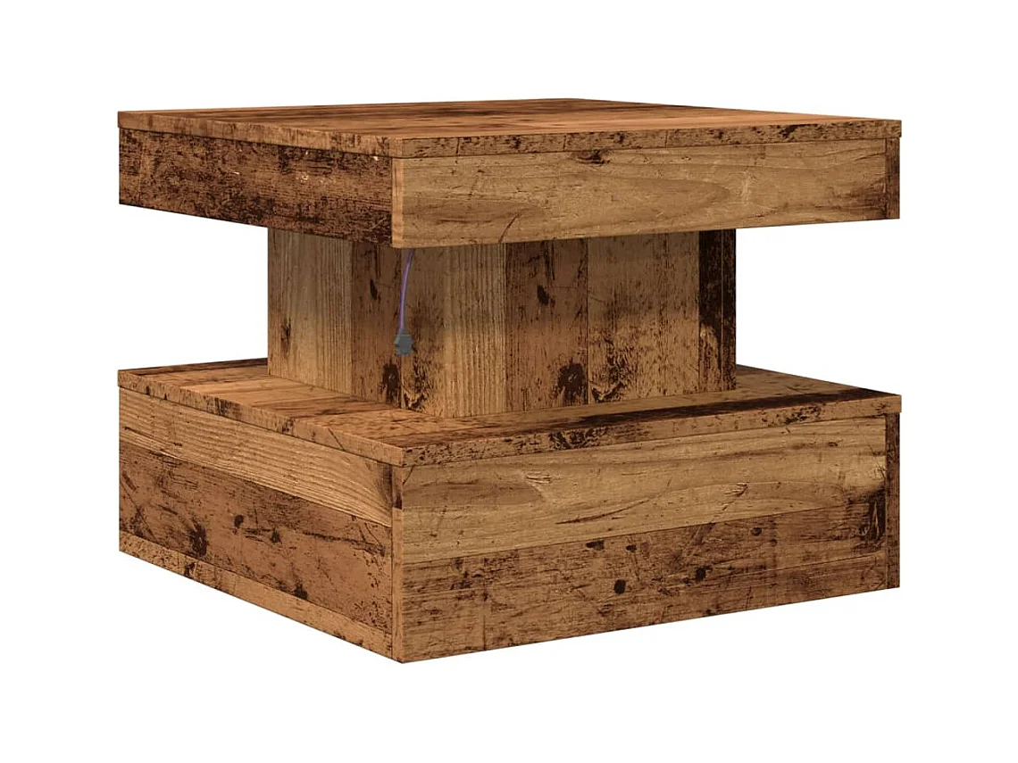Table basse avec lumières LED vieux bois 50x50x40 cm