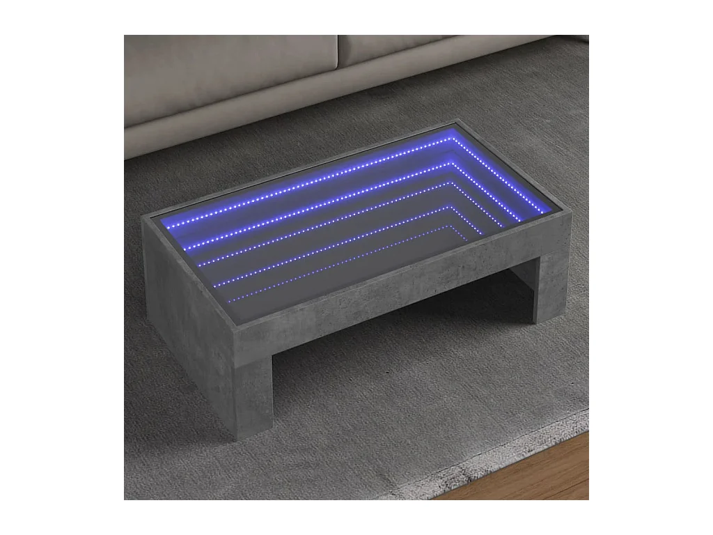 Table basse avec LED infini gris béton 90x50x30 cm