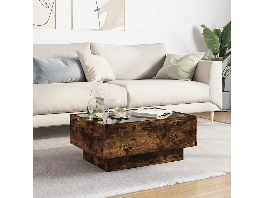 Table basse avec LED chêne fumé 70x50x30 cm bois d'ingénierie