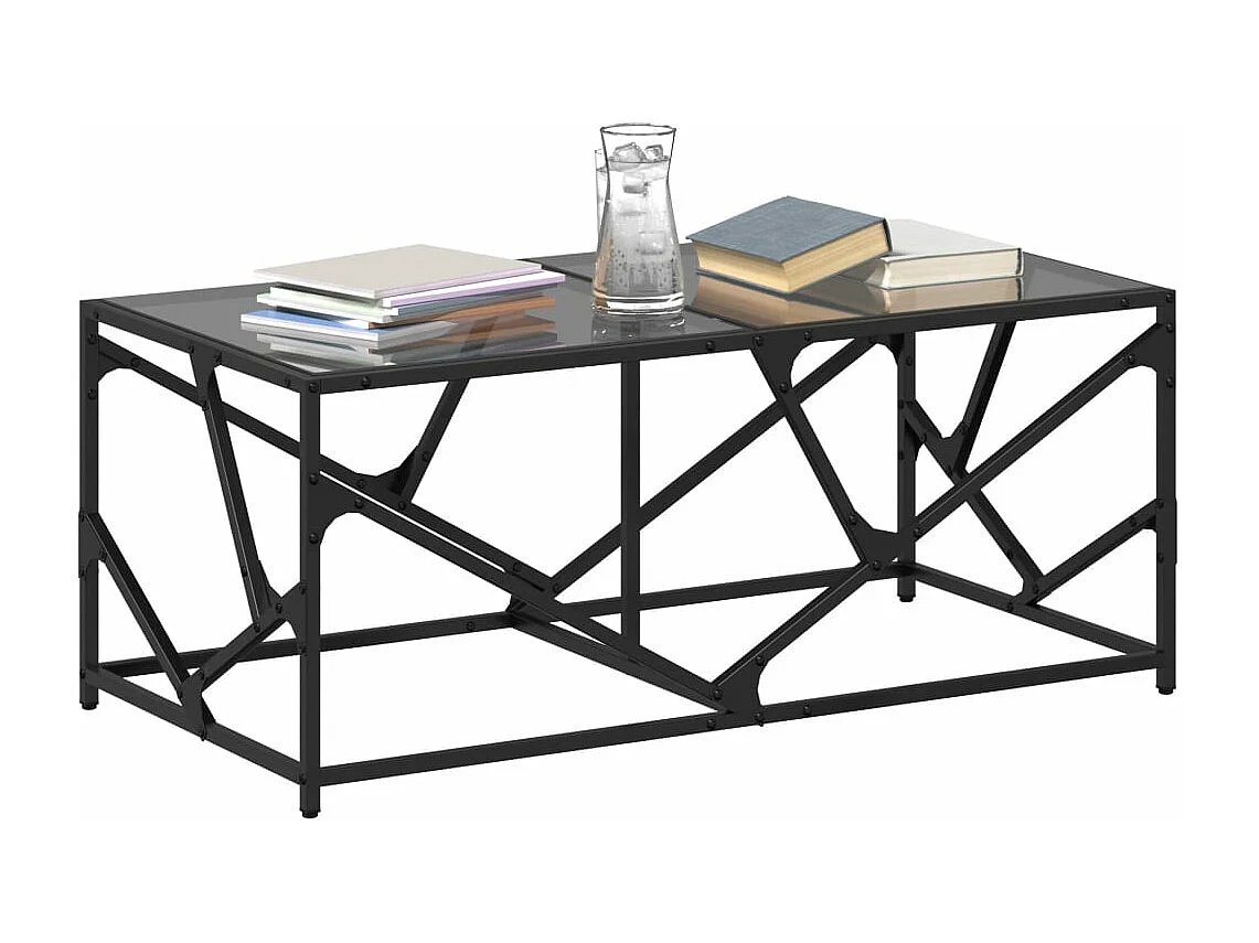 Table basse avec dessus en verre noir 98,5x50x41 cm acier