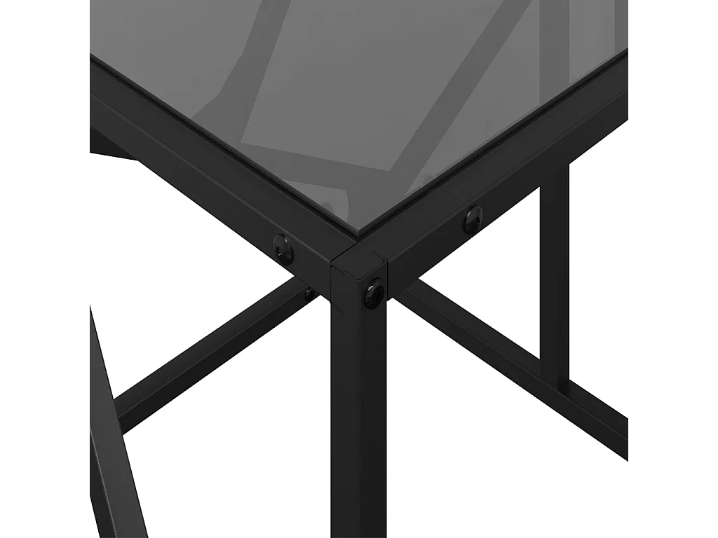 Table basse avec dessus en verre noir 98,5x50x41 cm acier