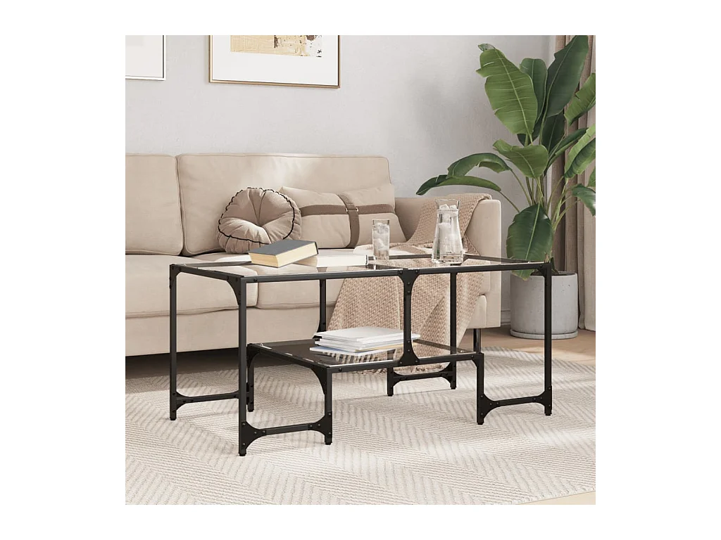 Table basse avec dessus en verre transparent 98,5x50x45cm acier