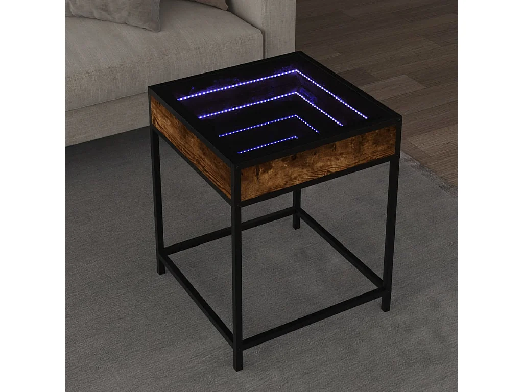 Mesa de centro luzes LED Infinity 40x40x51 cm carvalho fumado
