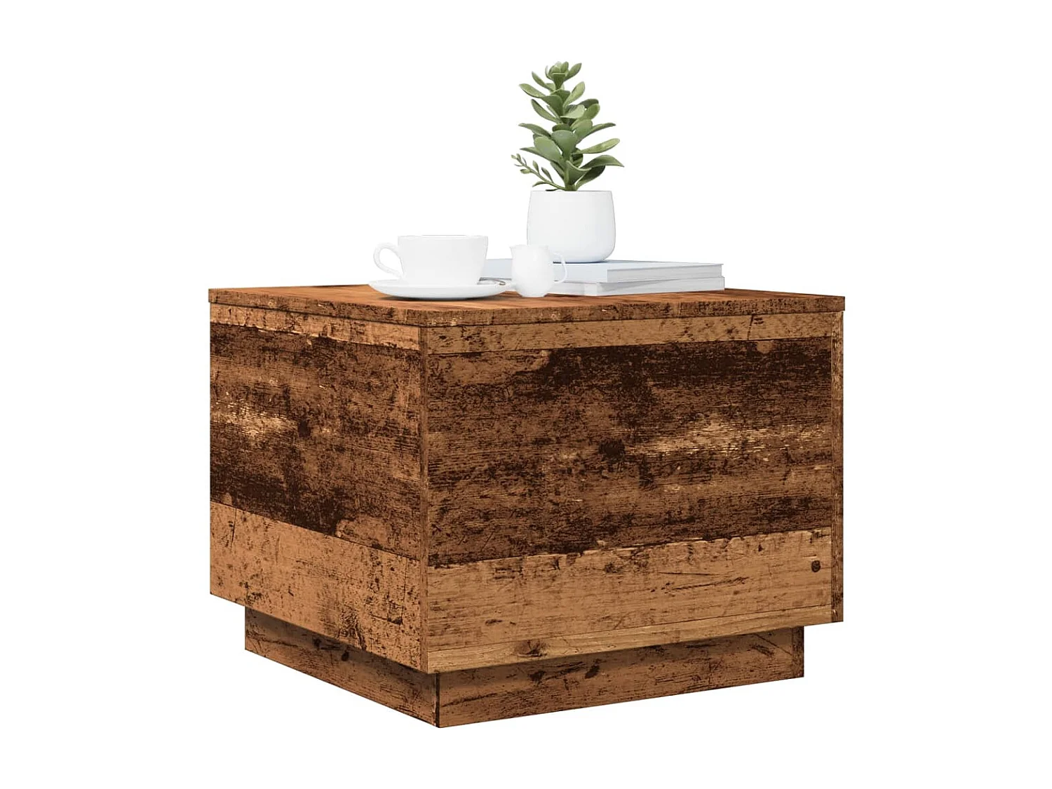 Table basse avec lumières LED vieux bois 50x50x40 cm