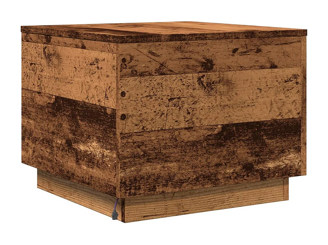 Table basse avec lumières LED vieux bois 50x50x40 cm
