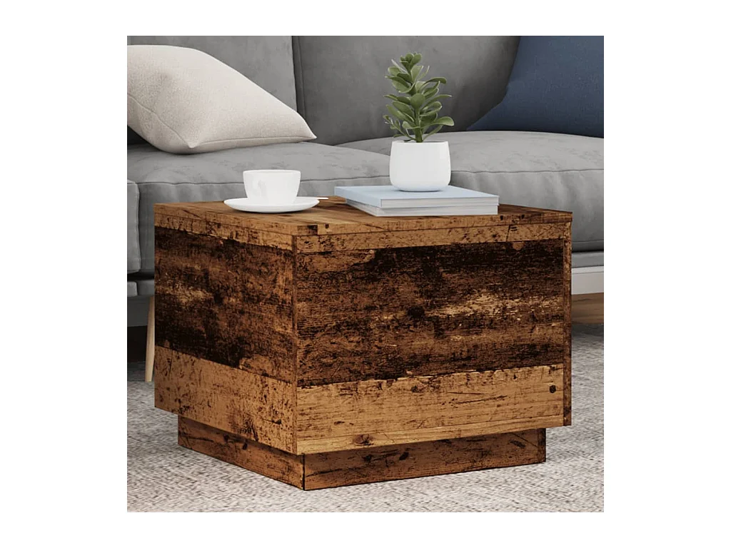 Table basse avec lumières LED vieux bois 50x50x40 cm