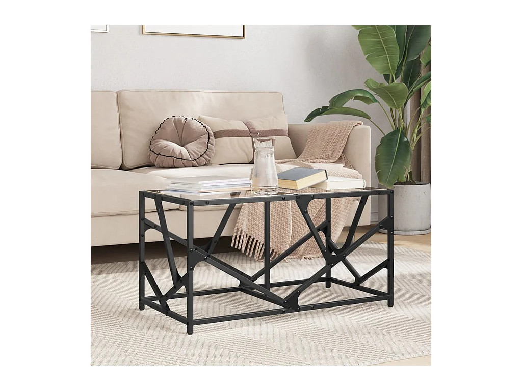 Table basse avec dessus en verre transparent 78,5x40x41cm acier