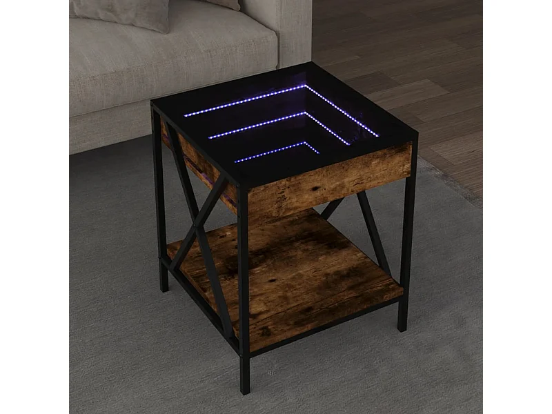 Mesa de centro con Infinity LED roble ahumado 40x40x49 cm