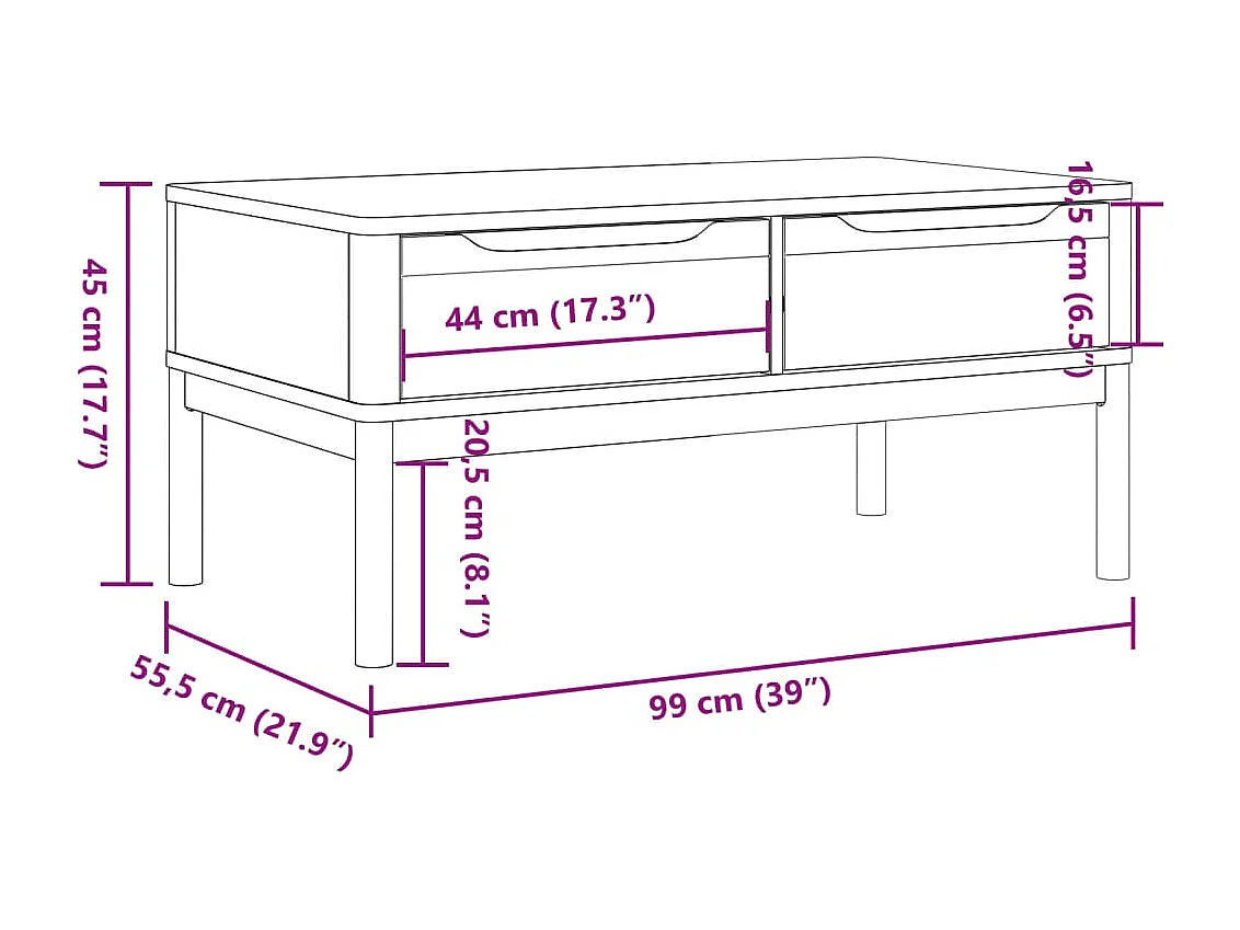 Table basse FLORO blanc 99x55,5x45 cm bois massif de pin