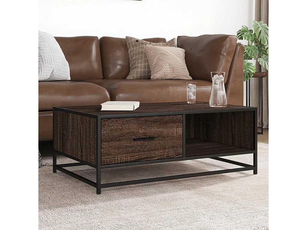 Mesa de centro madera ingeniería metal marrón 90x57x35 cm