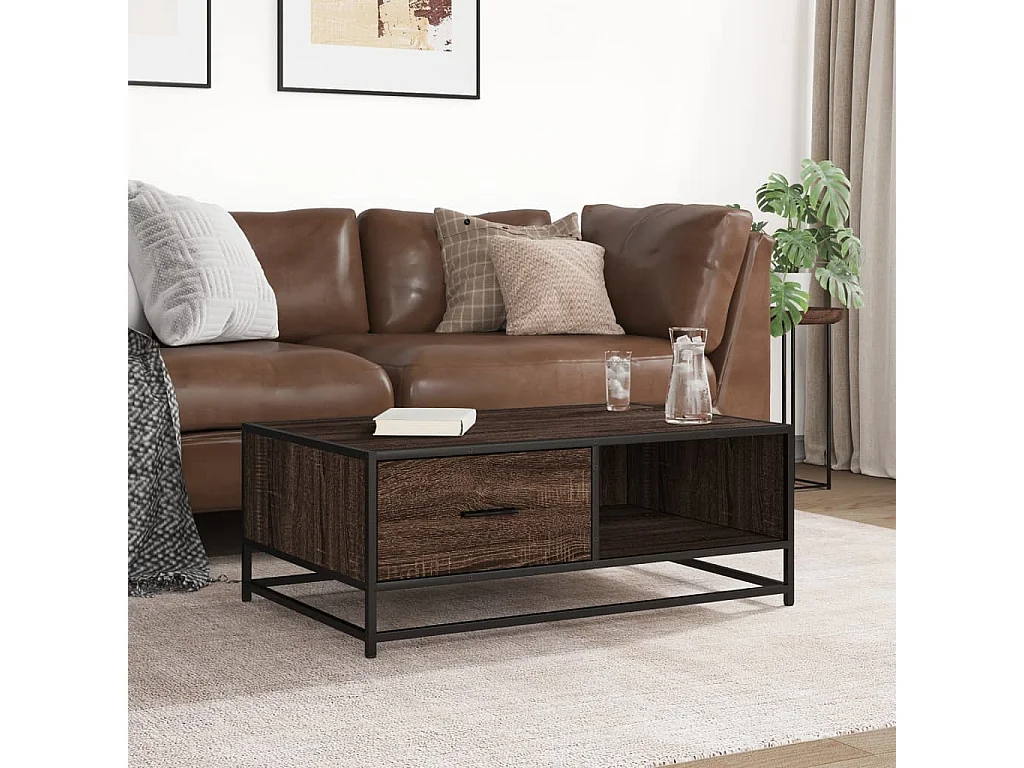 Mesa de centro madera ingeniería metal marrón 90x57x35 cm