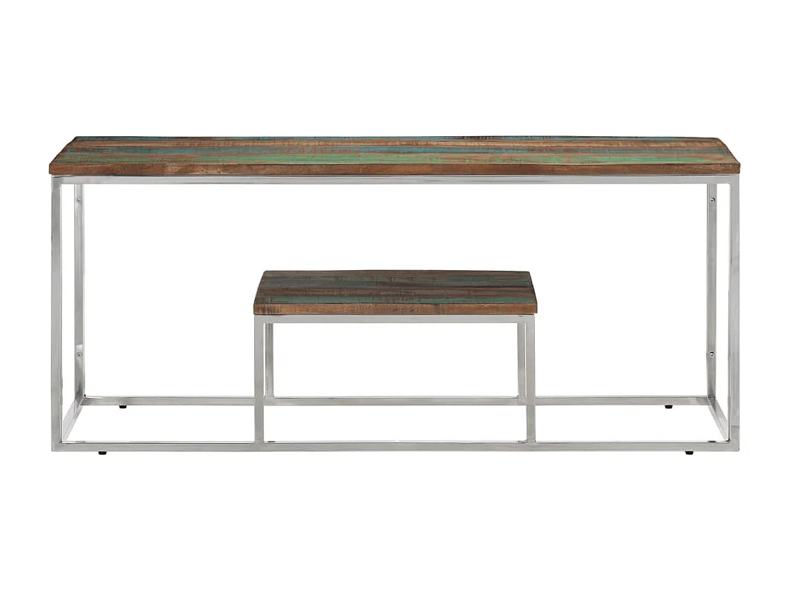 Mesa de centro acero inoxidable y madera reciclada plateado